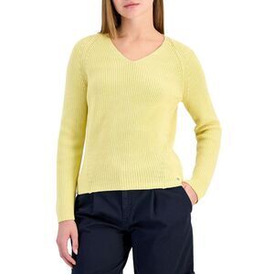 Boss Womens Fardin Ribbed V-Neck Cotton Sweater Small Bright Yellow - NWT $148